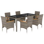 vidaXL Ensemble à manger de jardin et coussins 7 Pièces gris rotin verre