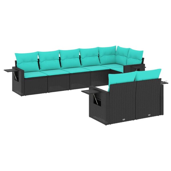 vidaXL Salon de jardin 8 Pièces avec coussins noir résine tressée