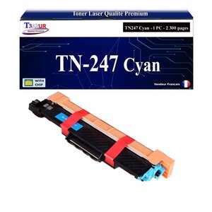 T3AZUR - Toner compatible avec Brother TN247 Cyan pour Brother HL-L3270CDW HL-L3280CDW Noire - 3 000 pages - T3AZUR