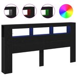 vidaXL Tête de lit LED avec étagère Chêne noir 200 x 18.5 x 103.5 cm