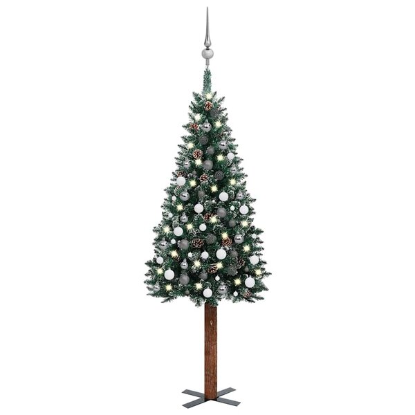 vidaXL Sapin de Noël mince pré-éclairé et boules vert 180 cm