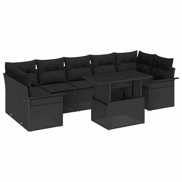 vidaXL Ensemble de canapé de jardin avec coussin 8 Pièces Noir polyrotin