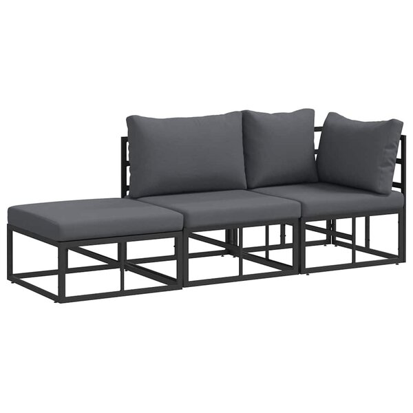 vidaXL Ensemble de canapé de jardin avec coussin 3 Pièces Noir Aluminium