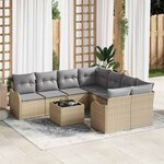 vidaXL Ensemble de canapé de jardin 9 Pièces Beige  Gris 55 x 55 x 37 cm