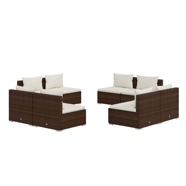 vidaXL Salon de jardin 8 Pièces avec coussins résine tressée marron