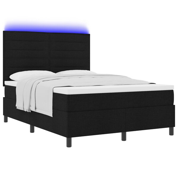 vidaXL Lit à ressorts avec matelas & LED noire 160x200 cm en tissu