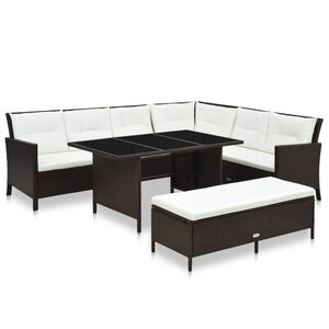 vidaXL Salon de jardin 3 Pièces avec coussins Résine tressée Marron