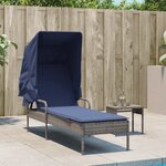 vidaXL Chaise longue avec auvent gris résine tressée