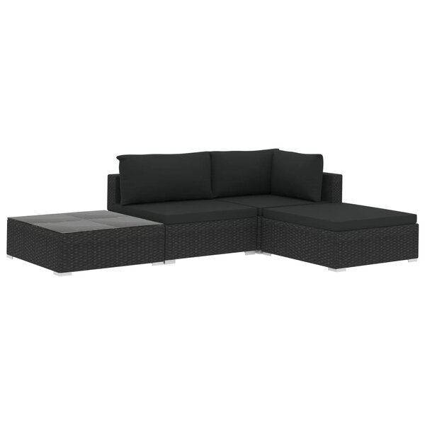 vidaXL Salon de jardin 4 Pièces avec coussins Résine tressée Noir