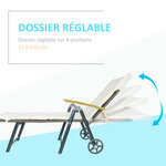 Bain de soleil transat pliable - design colonial - dossier inclinable 4 positions roulettes - matelas inclus crème