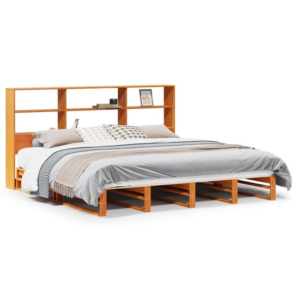 vidaXL Lit bibliothèque sans matelas cire marron 180x200cm bois massif