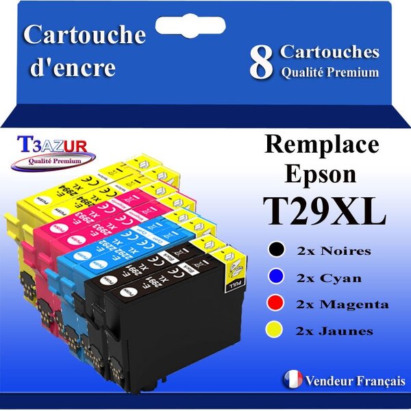 T3AZUR- 8x Cartouches Compatibles avec Epson 29XL 29 XL remplace Epson Expression Home XP-235 XP-245 XP-247 XP-255 XP-257