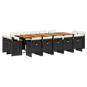 vidaXL Ensemble à manger de jardin 15 Pièces coussins noir résine tressée