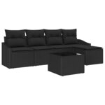 vidaXL Ensemble de Canapés avec coussin 6 Pièces Noir polyrotin