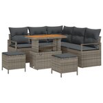 Ensemble de canapé de jardin 8 pièces avec coussins gris poly rattan acacia