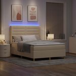 vidaXL Lit à ressorts avec bandes LED Crème 140 x 190 cm tissu