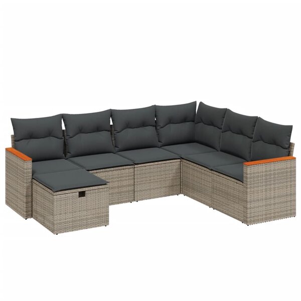 vidaXL Salon de jardin avec coussins 7 Pièces gris résine tressée
