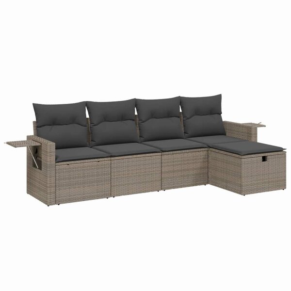 vidaXL Salon de jardin 5 Pièces avec coussins gris résine tressée