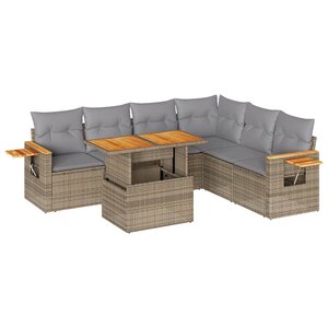 vidaXL Salon de jardin avec coussins 7 Pièces beige résine tressée acacia
