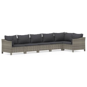 vidaXL Salon de jardin 6 Pièces avec coussins Gris Résine tressée