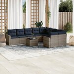vidaXL Salon de jardin 10 Pièces avec coussins gris résine tressée