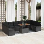 vidaXL Ensemble de canapé de jardin 11 Pièces Noir 100 x 55 x 73 cm