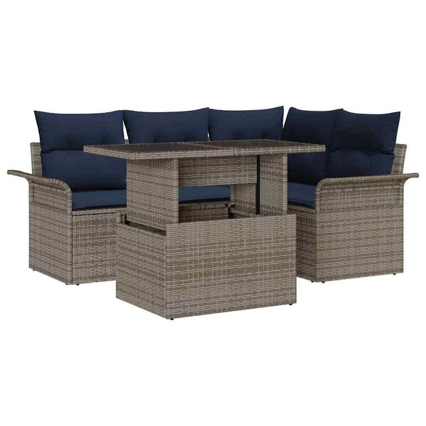 vidaXL Ensemble de canapé de jardin avec coussin 5 Pièces Gris polyrotin
