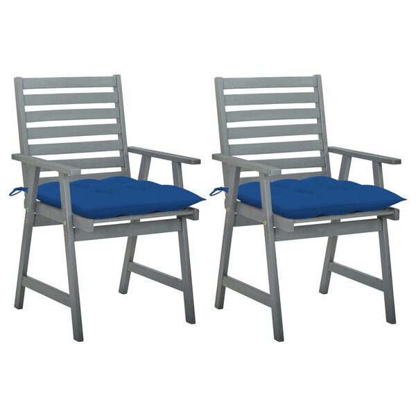 vidaXL Chaises à manger d'extérieur lot de 2 et coussins Acacia massif