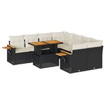 vidaXL Salon de jardin avec coussins 9 Pièces noir résine tressée acacia