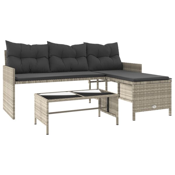 vidaXL Canapé de jardin et table et coussins en forme de L gris clair