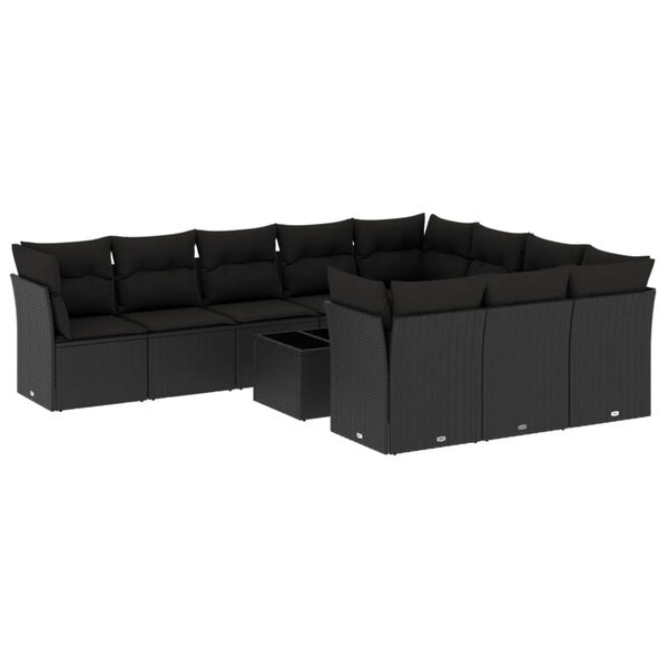 vidaXL Salon de jardin 11 Pièces avec coussins noir résine tressée
