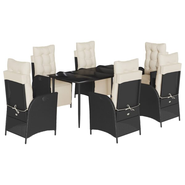 vidaXL Ensemble à manger de jardin coussins 7Pièces Noir Résine tressée