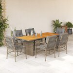 vidaXL Ensemble à manger de jardin coussins 7 Pièces mélange beige rotin