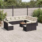 vidaXL Salon de jardin avec coussins 13 Pièces noir résine tressée