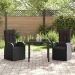 vidaXL Ensemble de salle à manger pour jardin 3 Pièces Noir polyrotin