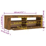 vidaXL Meuble TV avec lumières LED Chêne fumé 120x35x40 cm