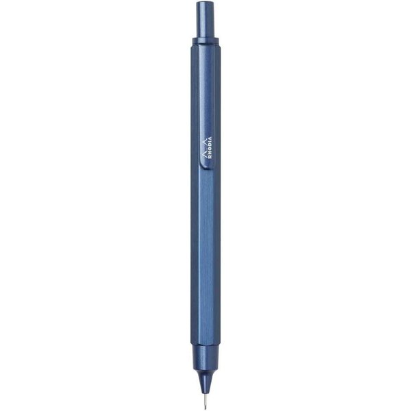 Portemine script hexagonal aluminium brossé pour mines 0 5 mm navy bleu rhodia