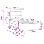 vidaXL Cadre de lit avec rangement Chêne fumé 75 x 190 cm
