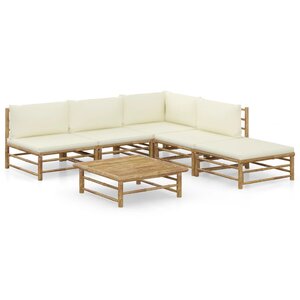vidaXL Salon de jardin 6 Pièces avec coussins blanc crème bambou