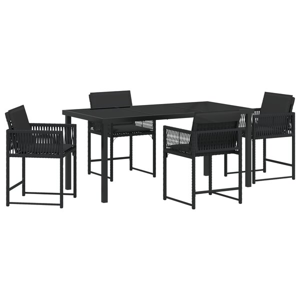 vidaXL Ensemble de salle à manger de jardin 5 pièces avec coussins en polyrotin noir
