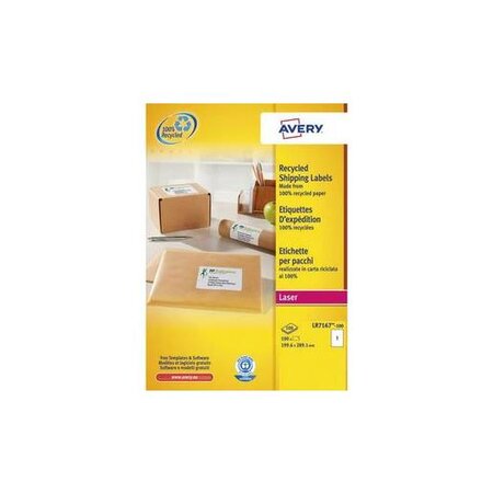 Boîte de 100 étiquettes adresse laser recyclées blanc 199,6 x 289,1 mm avery