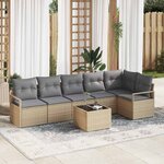 vidaXL Ensemble de canapé de jardin 7 pièces avec des coussins en rotin poly noir