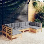 vidaXL Salon de jardin 6 Pièces avec coussins gris Bois de pin massif