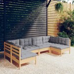 vidaXL Salon de jardin 6 Pièces avec coussins gris bois de pin massif