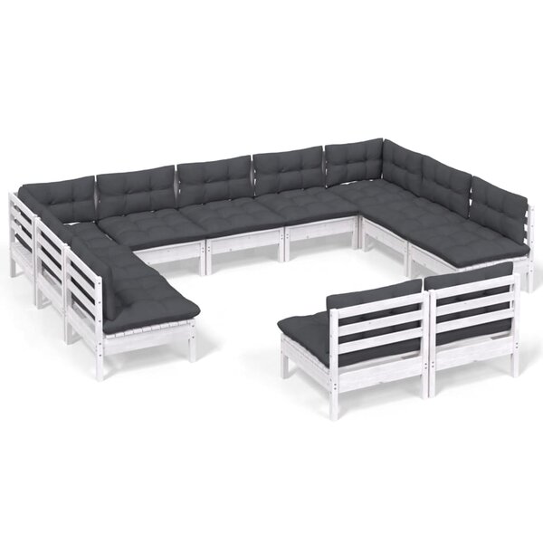 vidaXL Salon de jardin 11 Pièces avec coussins blanc bois de pin solide