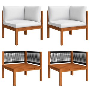 vidaXL Canapés d'angle de jardin 2 pièces avec coussins Bois d'acacia et corde