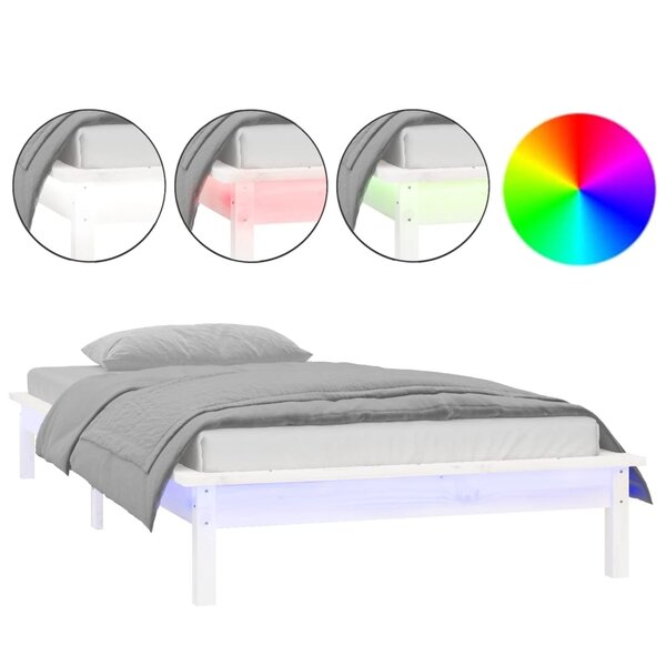 vidaXL Cadre de lit à LED sans matelas blanc 75x190 cm bois massif