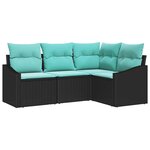 vidaXL Ensemble de Canapés avec coussin 4 Pièces Noir polyrotin