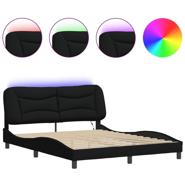 vidaXL Cadre de lit avec LED sans matelas noir 160x200 cm tissu
