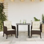 vidaXL Ensemble à manger de jardin 3 Pièces et coussins marron poly rotin